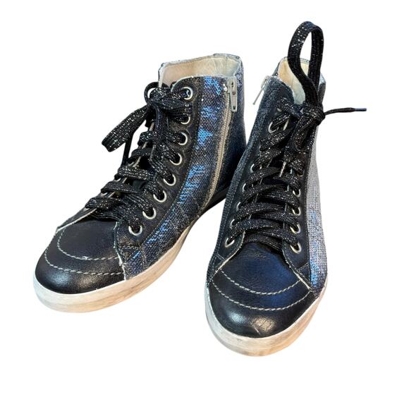 PRIMABASE Forma Women's High Top Silver Sequin Leather Sneakers Size 7.5 - Picture 11 of 12